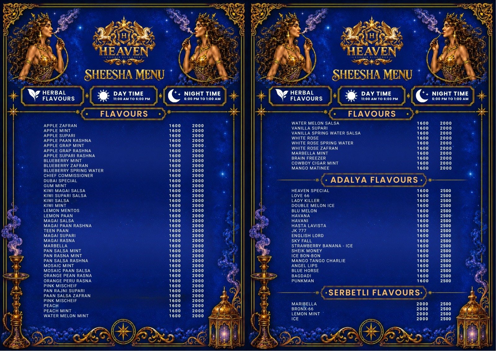 Heaven Sheesha Menu
